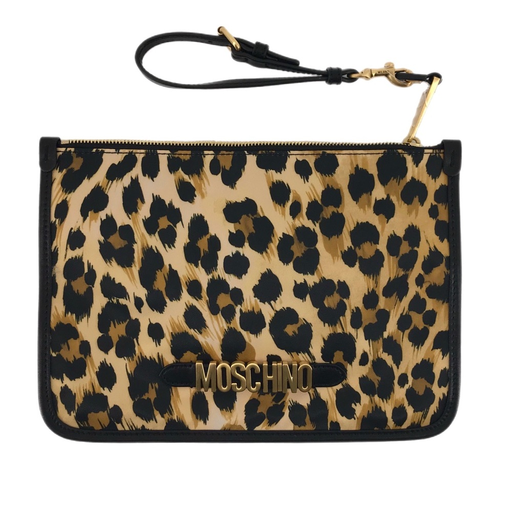 Moschino Fantasy Print Beige Leopard Print Zippered Pouch or Clutch
